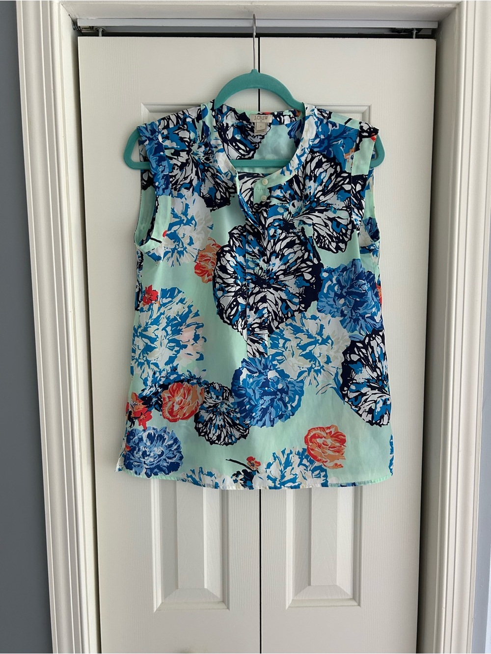 J Crew Mint Floral Sleeveless Top